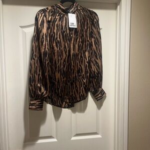 H&M New with Tags Brown and Black Animal Print Blouse